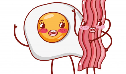 breakfast cute fried egg and bacon kawaii cartoon