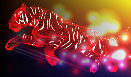 Red tiger line art wallpaper. Dodge color neon effects background