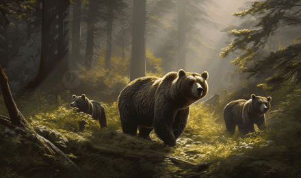 Grizzly Bears In The Forest Painting Wallpaper Background, Picture Of Bears In The Woods Background Image And Wallpaper for Free Download