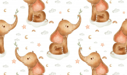 Premium Photo. Watercolor elephants for nursery, seamless pattern on white background. cute baby elefants in boho style. use for textile, nursery, wallpaper, wrappers, kids room