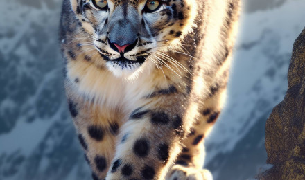 A 4K ultra HD mobile wallpaper depicting a captivating and elusive Snow Leopard, perched on a rocky ledge, its piercing gaze locked on its surroundings, embodying the spirit of the mountains