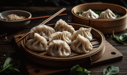 Chinese Dumpling With Mint Leaves Background, Picture Of Dumplings Background Image And Wallpaper for Free Download