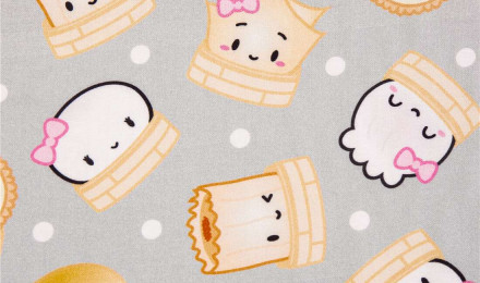 Tumbling Smiling Kawaii Dumplings Polkadots Fabric