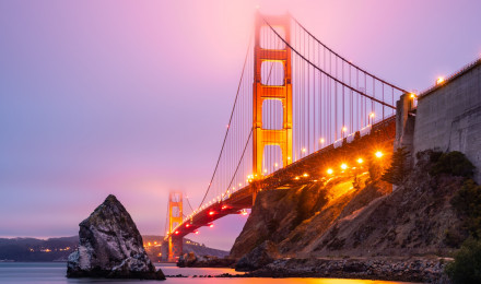 Golden Gate Bridge Wallpaper 4K, San Francisco, Sunset, Lights