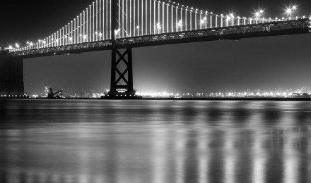 San Francisco Bay Bridge At Night Time Monochrome 5k iPhone HD 4k Wallpaper, Image, Background, Photo and Picture