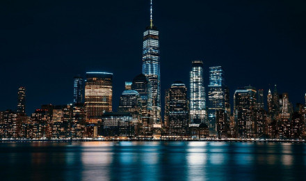 Usa World Trade Center Skyscrapers Reflection Night Skyline