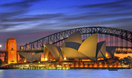 Night bridges opera house Australia Harbor Sydney Opera House wallpaperx1080