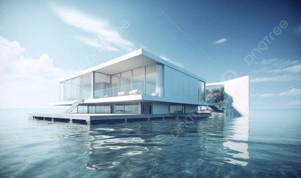 White House Floating On The Edge Of The Water Background, 3D Rendering Illustration Of Modern House With Water Front View, HD Photography Photo Background Image And Wallpaper for Free Download