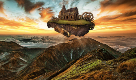 Download Full 4k Steampunk Floating House Wallpaper