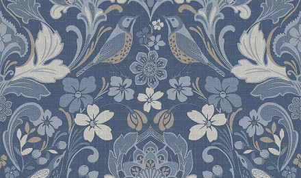 Arthouse 676002 Floral Folk Wallpaper Denim Blue Folk Art Inspired Design Exquisite Detail Contemporary Birds Pattern : : DIY & Tools