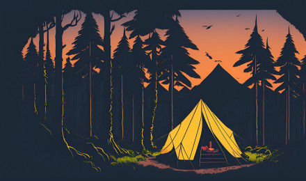 Lone Tent in the Lush Forest Minimalist Wallpaper, HD Minimalist 4K Wallpaper, Image and Background