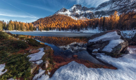 Winter Lake Snowy Mountain Landscape Wallpaper, HD Nature 4K Wallpaper, Image and Background