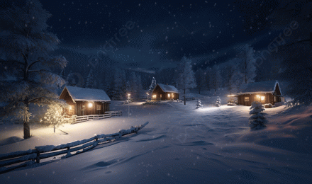 Christmas Cabins In Dark Winter Landscapes Background, 3D Christmas Snowy Landscape At Night, HD Photography Photo Background Image And Wallpaper for Free Download