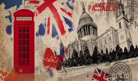 GK Wall Design London Landscape, English Flag And Phone Booth Textile Wallpaper