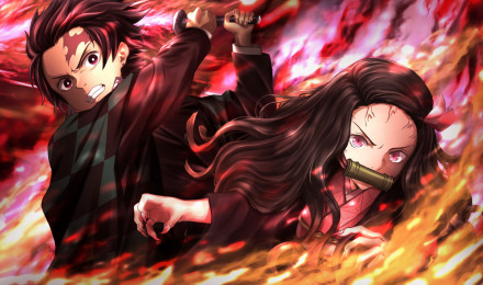 Kimetsu No Yaiba Wallpaper, Anime, Demon Slayer, Boy, Girl, Nezuko Kamado