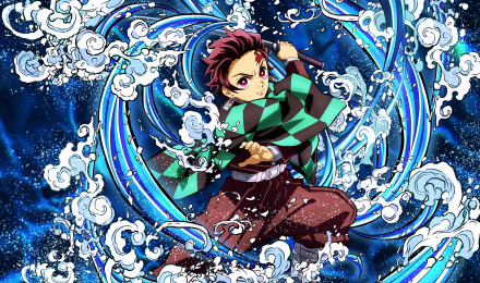 Demon Slayer Tanjiro Kamado Water Breathing 5K Wallpaper