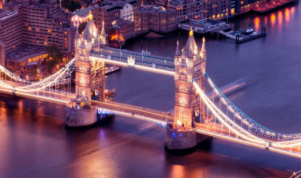 View of City of London with the Tower Bridge at Night Wall Mural