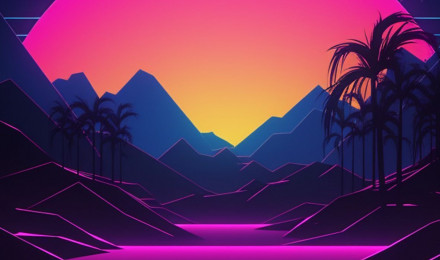 Synthwave Mountain & Sunset Wallpaper Wallpaper. Sunset wallpaper, Synthwave, Anime scenery wallpaper