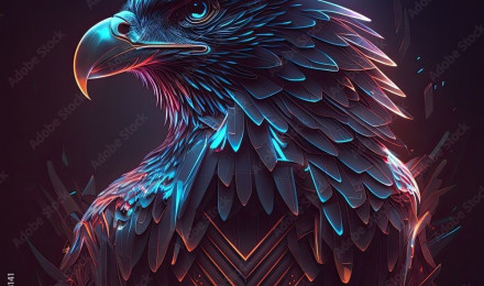 Abstract neon light Eagle, artwork design, digital art, wallpaper, glowing, space background. Generative ai Stock Illustration