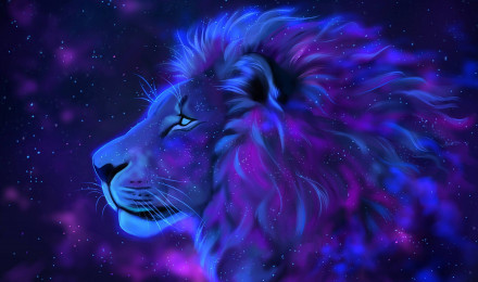 Download Mystic Galaxy Lion Gazing into the Universe Wallpaper