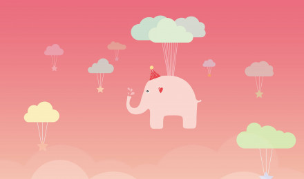 wallpaper for desktop, laptop. cute elephant illustration art pink fly