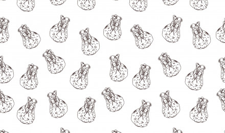 Dumplings seamless pattern. Wontons, Baozi, Jiaozi, Dimsams for Chinese dumplings. Asian cuisine. Doodle. Suitable for wallpaper, web page background, surface textures, textiles