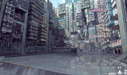 grey concrete city building wallpaper Ghost in the Shell #water #city #apartments P #wallpaper #hdwallpaper. Ghost in the shell, Anime city, City background