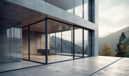 Contemporary Concrete Home Featuring Oversized Glass Windows In 3D Rendering Background, Modern House, House Exterior, Exterior Background Image And Wallpaper for Free Download