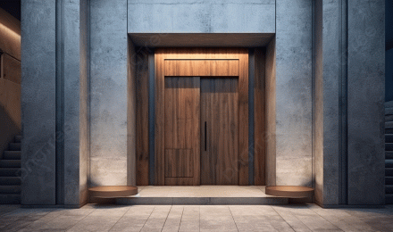 Wooden Entrance Door Adds Character To Rough Concrete Building In 3D Render Background, House Outside, Exterior, House Front Background Image And Wallpaper for Free Download