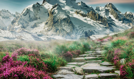 Mountains Wallpaper 4K, Path, Hill, Spring, Aesthetic