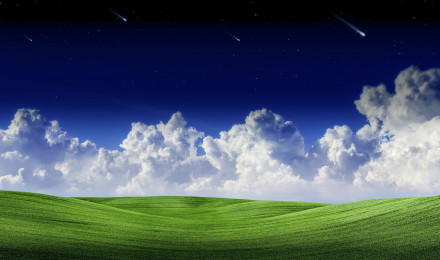 Landscape Wallpaper 4K, Clouds, Falling stars, Blue Sky