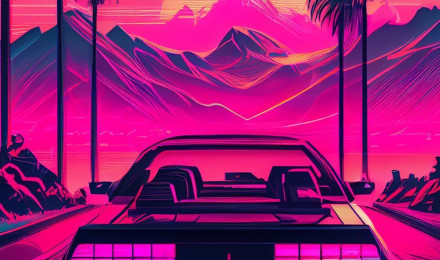 Synthwave Car on the Road Wallpaper Wallpaper 4k