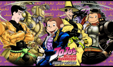 Curious George x JoJo's Bizarre Adventure wallpaper that I made for myself!