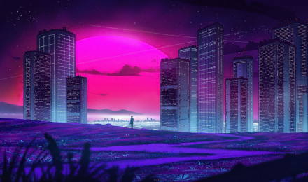 Wallpaper Metropolis, Synthwave, Digital Art, Art, Drawing, Background Free Image