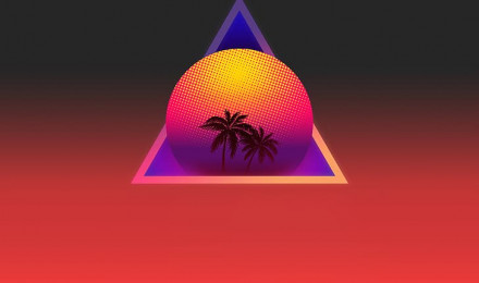 HD wallpaper: synthwave, OutRun, vaporwave, Retrowave, sunset, palm trees