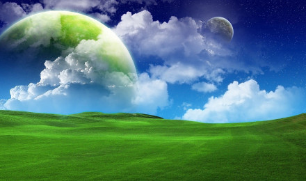 Download wallpaper 1920x1080 grass, green, sky blue, clouds, summer full hd, hdtv, fhd, 1080p HD background