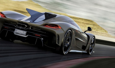 Fast car Koenigsegg Jesko Absolut 2020 on the highway Desktop wallpaper 1400x1050