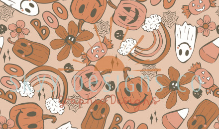 Boho Pumpkins and Ghosts for Halloween Digital Seamless