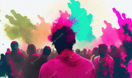 Premium Photo. Holi festival the festival of colors with crowd people and colorful powder in the indian town generative ai