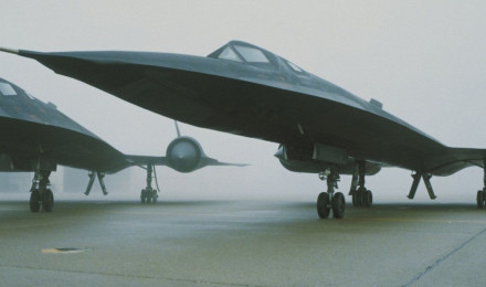 Blackbirds In Fog. Two Lockheed Martin SR 71 Blackbirds