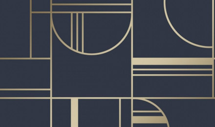 Bauhaus Geometric wallpaper in navy & gold. I Love Wallpaper