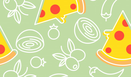 pizza and ingredients seamless pattern, outline for wallpaper and background