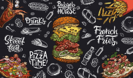 Blackboard Style Fast Food Restaurant Wallpaper Burger Bistro