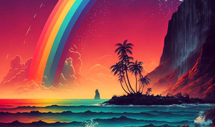 Hawaii Ocean & Rainbow Art Wallpaper Rainbow Wallpaper