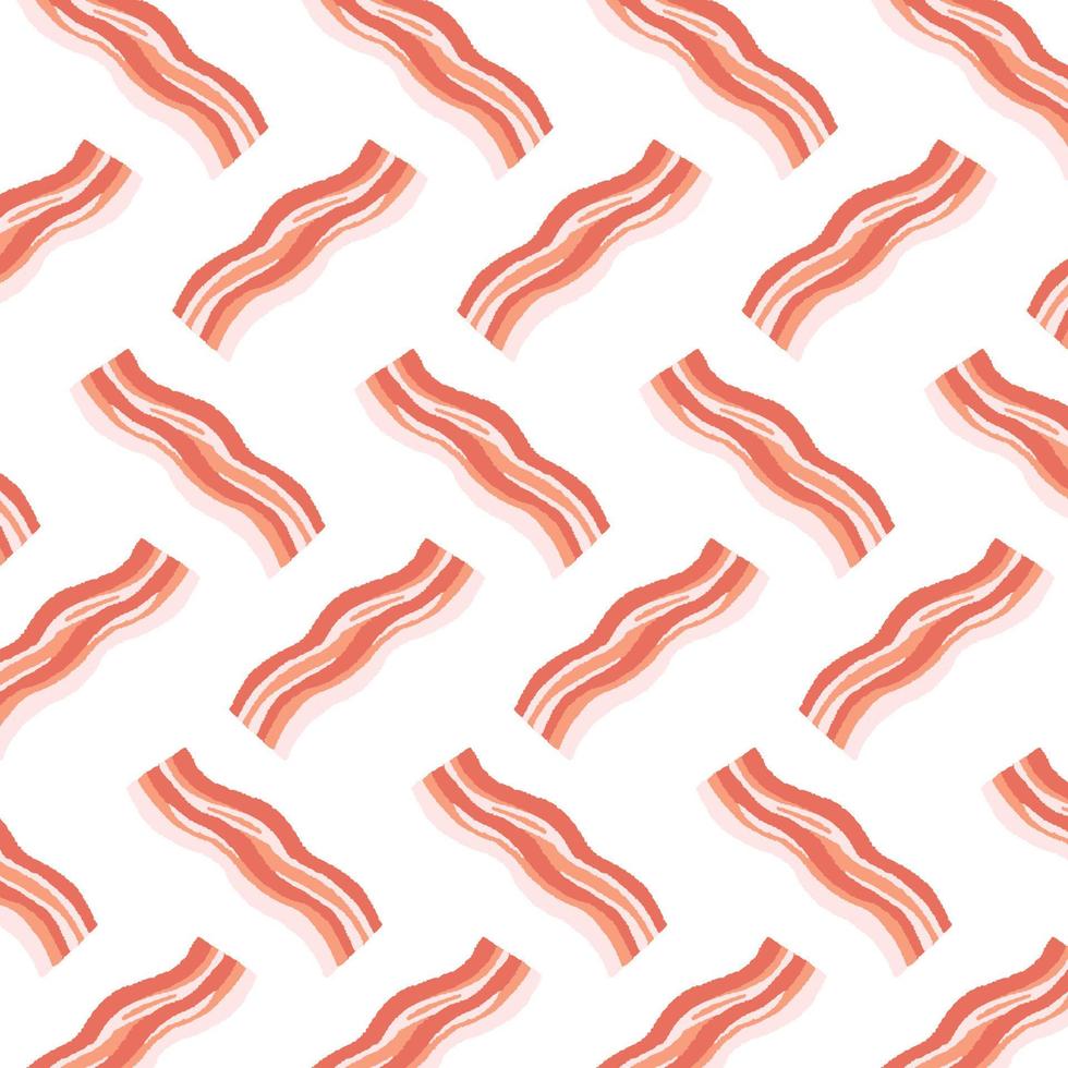 Hand drawn illustration of bacon pattern on white background. Vector texture. Cartoon style