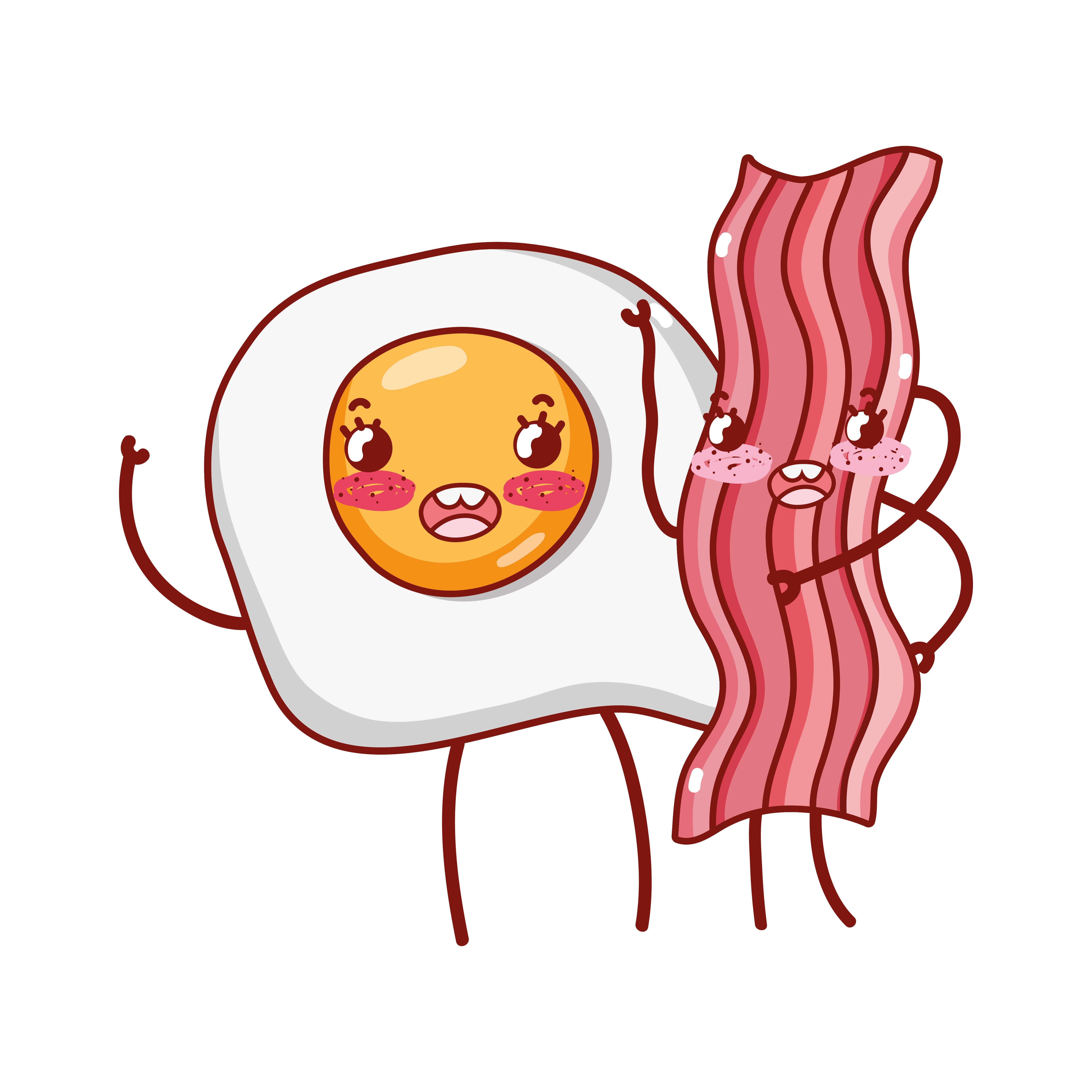 breakfast cute fried egg and bacon kawaii cartoon