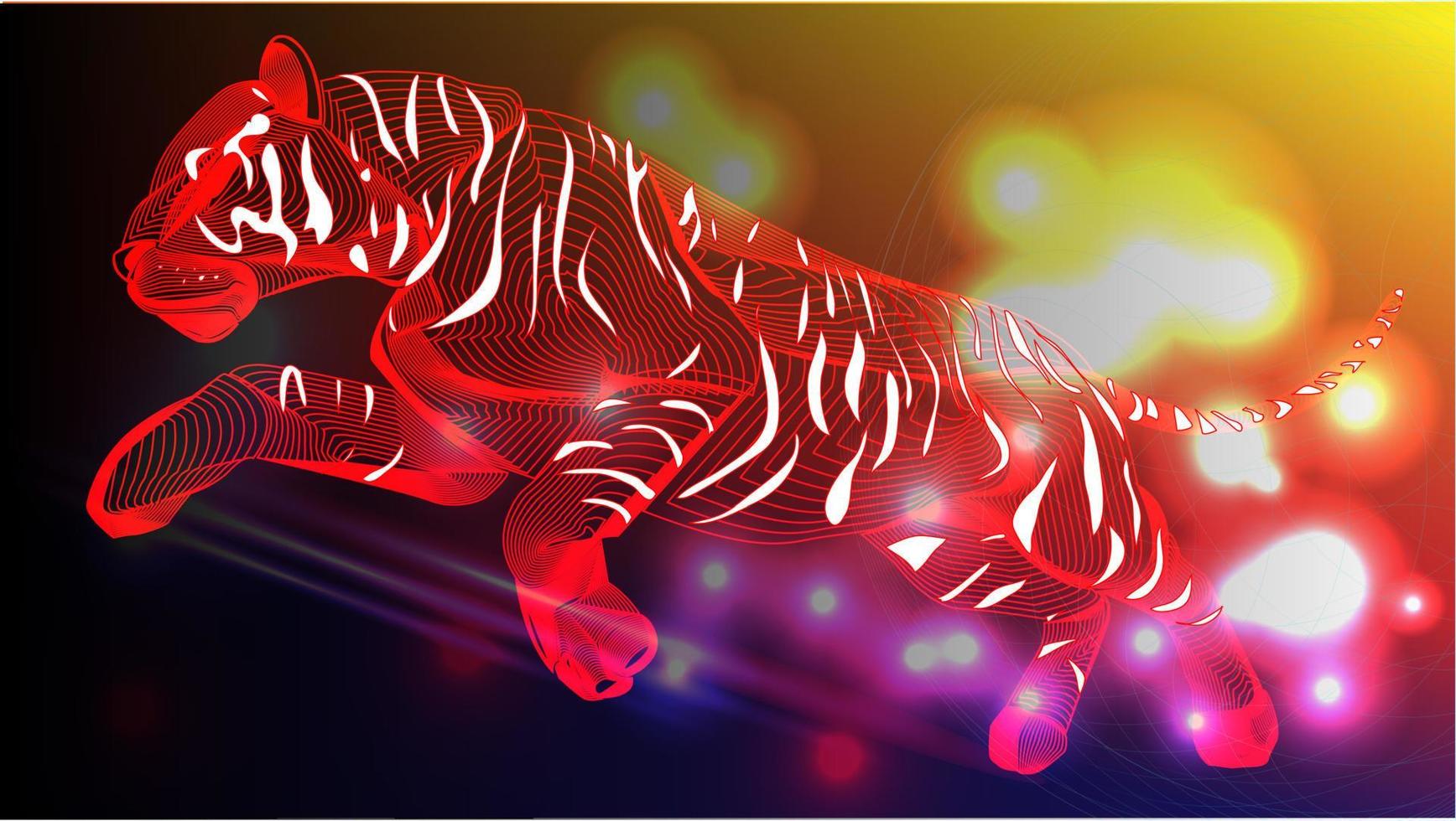 Red tiger line art wallpaper. Dodge color neon effects background - 