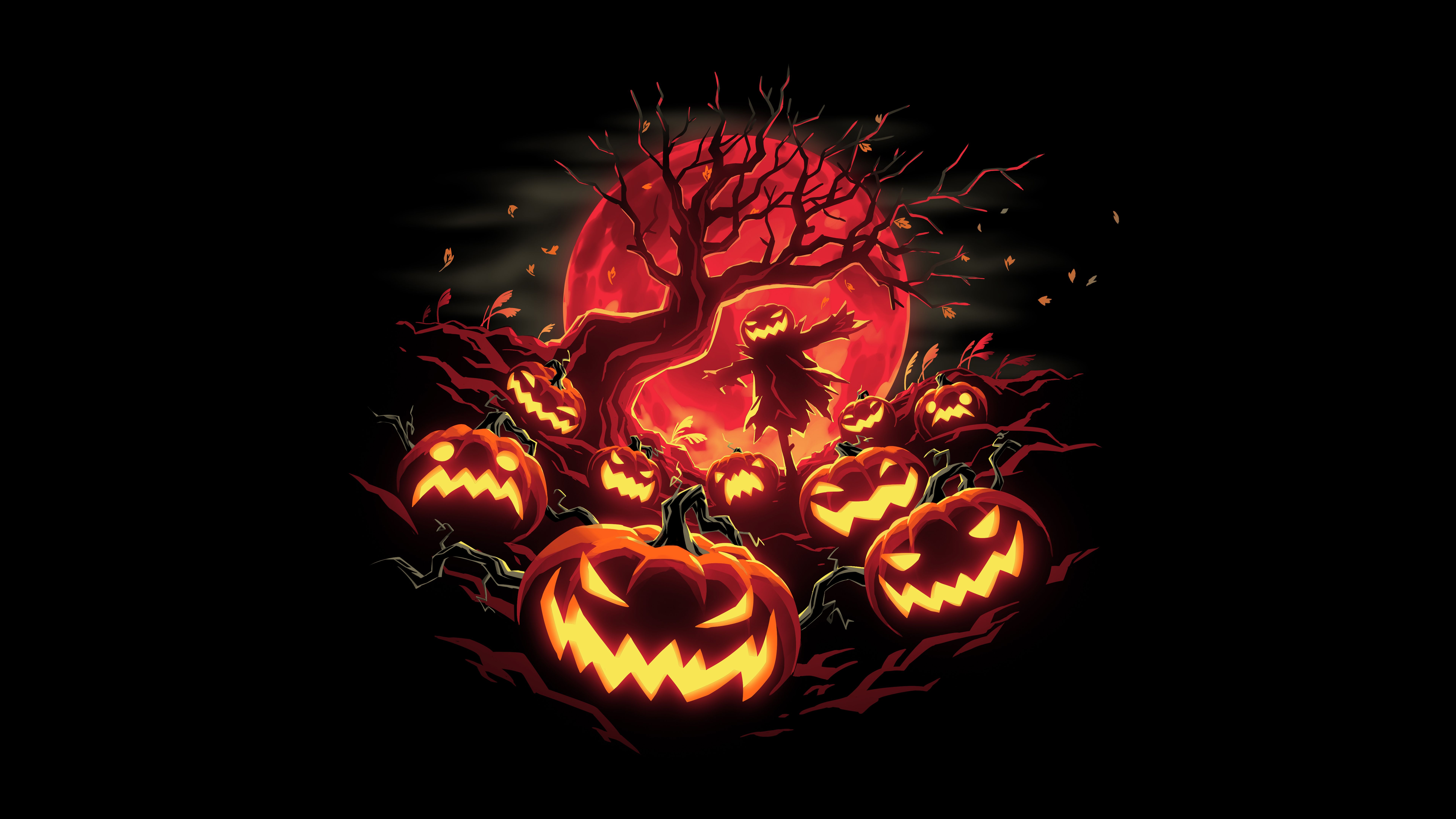 Halloween pumpkins Wallpaper 4K, Haunted, Scarecrow, 5K