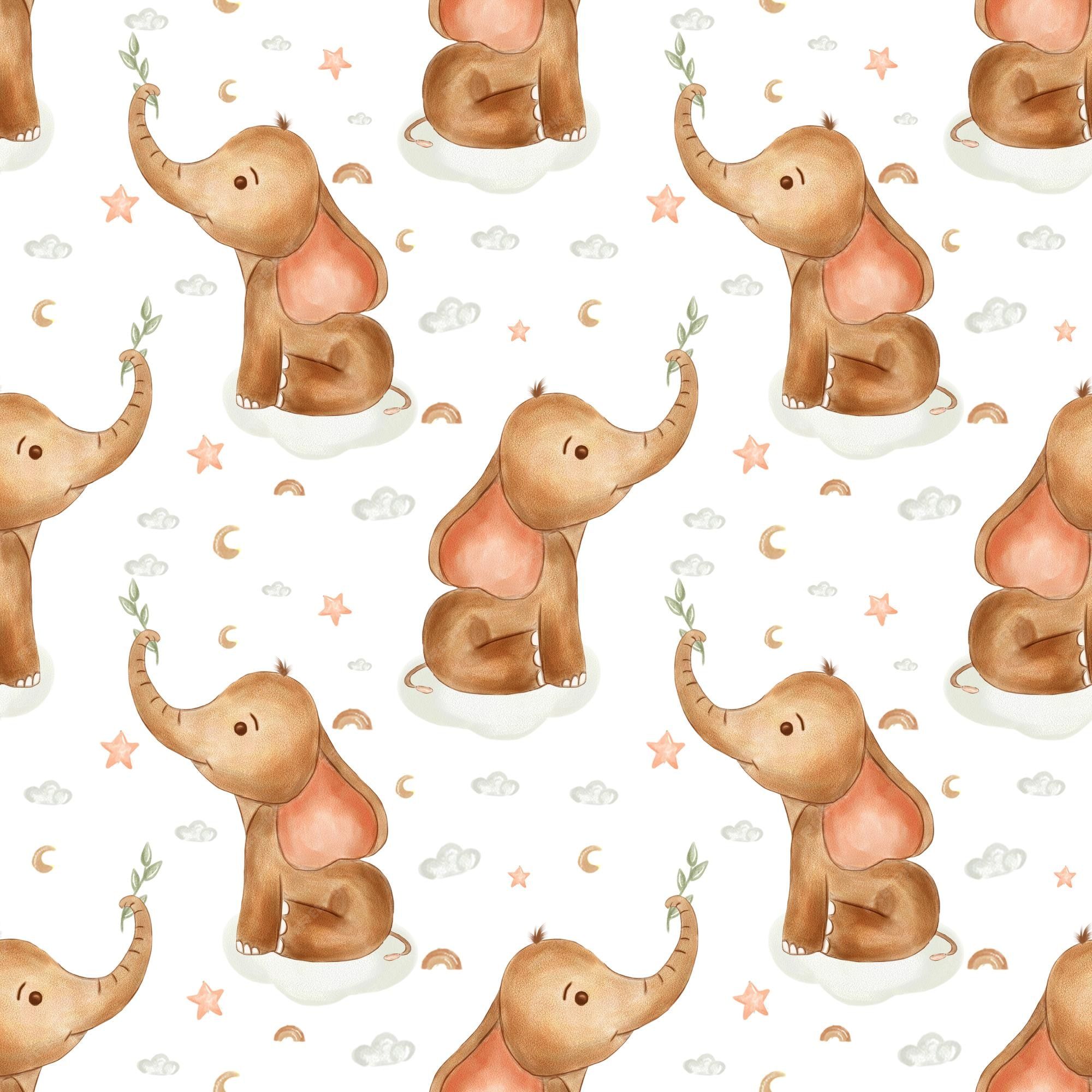 Premium Photo. Watercolor elephants for nursery, seamless pattern on white background. cute baby elefants in boho style. use for textile, nursery, wallpaper, wrappers, kids room