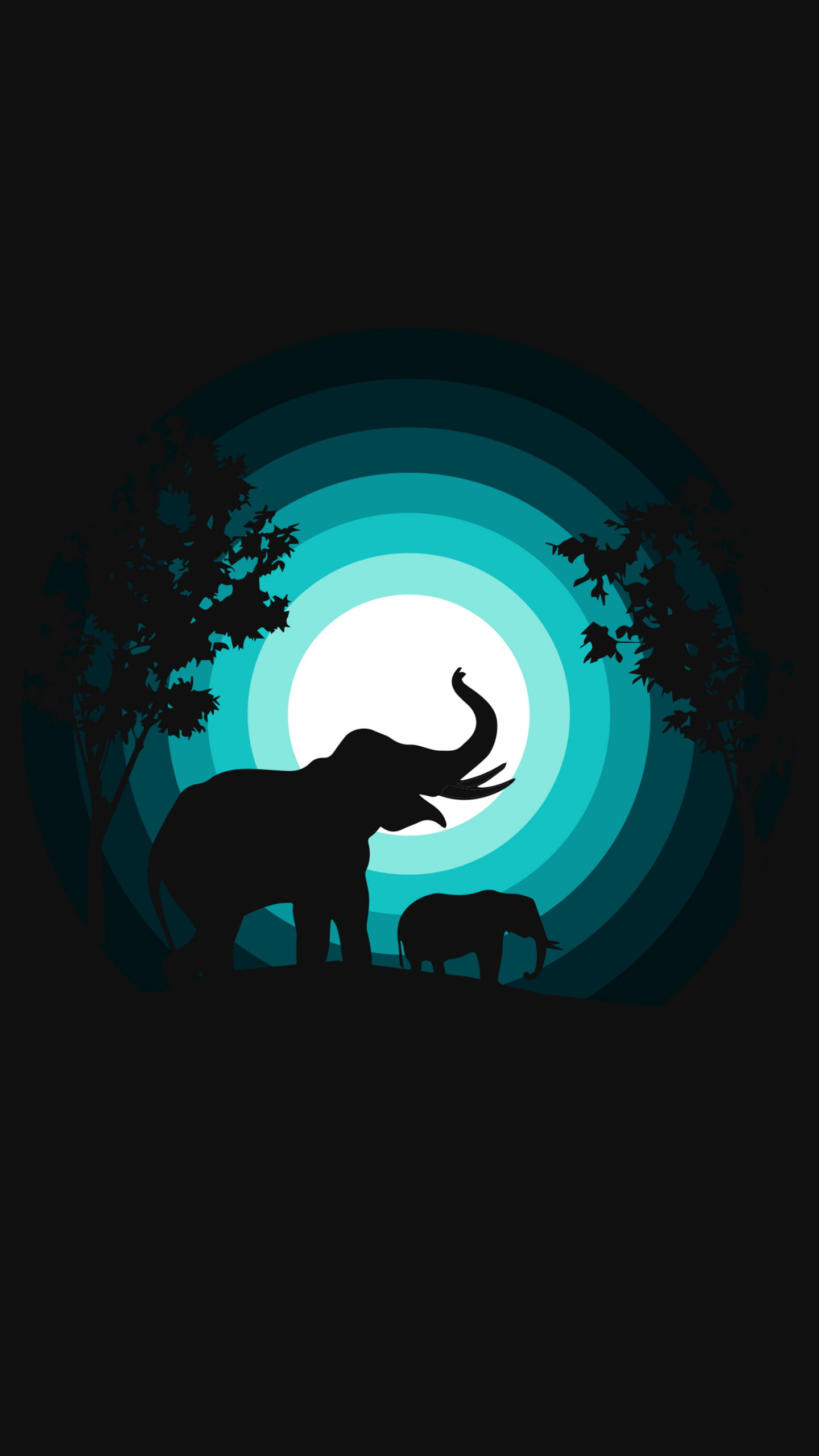 Elephant Wallpaper 4K, cub, Silhouette, Night, Teal